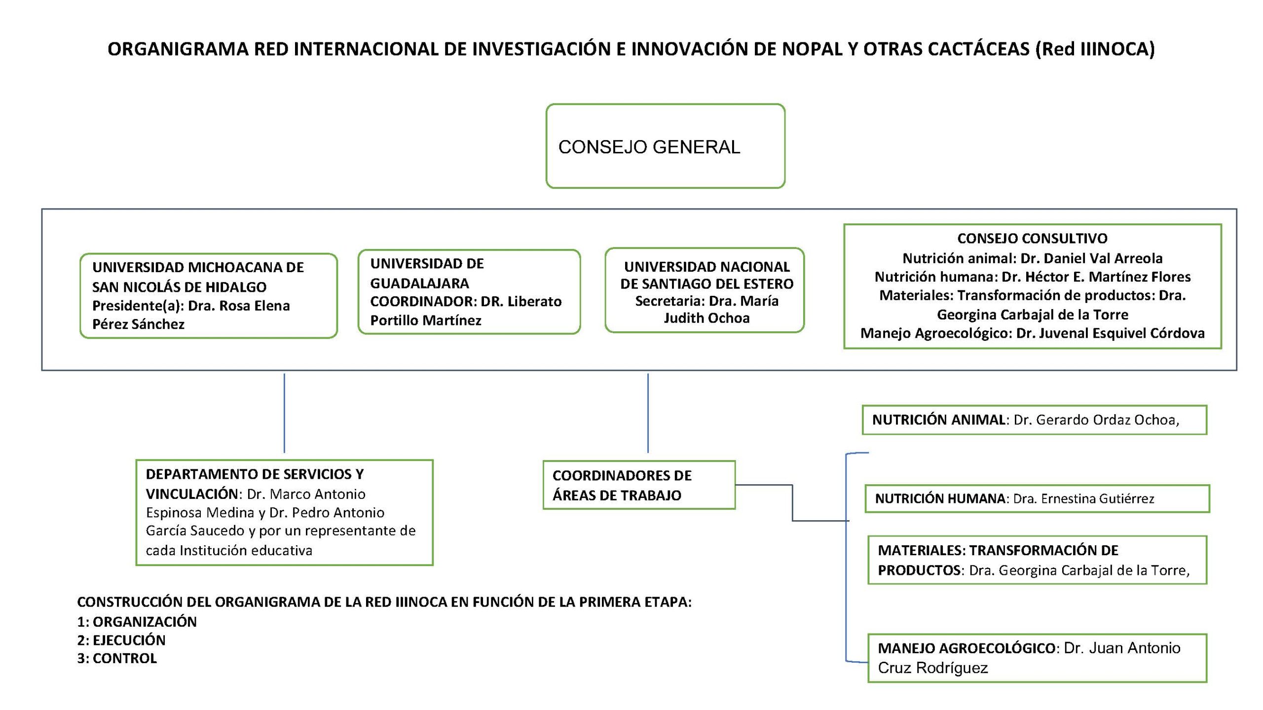 Organigrama de la Red Internacional de Investigación e Innovación de Nopal y otras Cactáceas (Red IIINOCA)